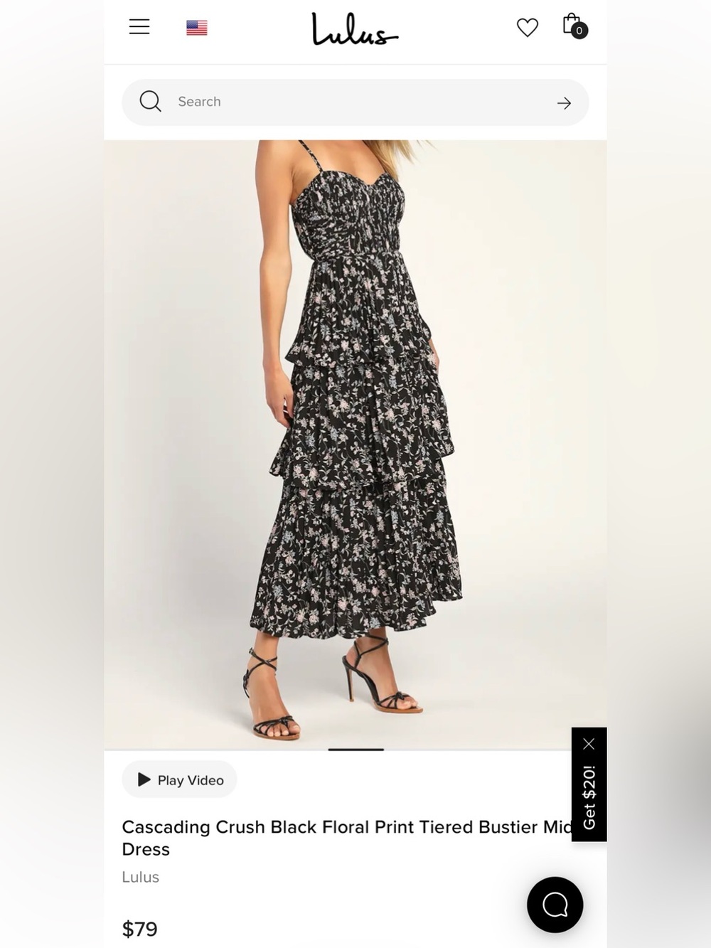 Lulu's Black Floral Tiered Bustier Midi Dress